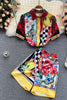 European station summer design sense printing suit summer short-sleeved shirt all-match high-waist wide-leg shorts tide