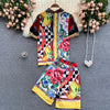 European station summer design sense printing suit summer short-sleeved shirt all-match high-waist wide-leg shorts tide