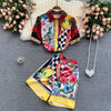 European station summer design sense printing suit summer short-sleeved shirt all-match high-waist wide-leg shorts tide