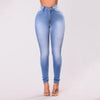 European trend women cotton jeans elastic plus size denim pants fashion all match package hip bleached female trousers HM1191