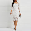 Evening Party Date Women White See Through Hollow Out Floral Lace Bodycon Dress Office Lady Spring Summer Work Basic Dresses