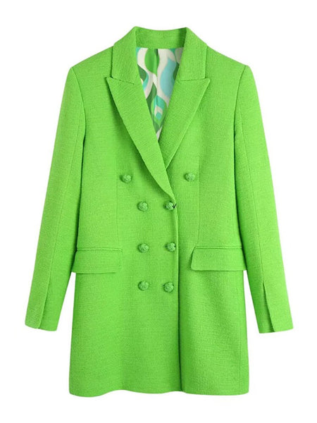 Evfer Chic Lady Double Breasted Spring Green Long Blazers Womens Stylish Colors Lining Straight Jackets Girls Outwear