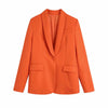 Evfer Office Lady Casual V-Neck Long Sleeve Solid Summer Long Blazers Girls Two Pockets Single Button Orange Slim Jacket Outwear