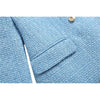 Evfer Spring Autumn Chic Lady Double Breasted Za Long Jackets Office Lady Casual Texture Blazers Womens Blue Outwear