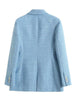 Evfer Spring Autumn Chic Lady Double Breasted Za Long Jackets Office Lady Casual Texture Blazers Womens Blue Outwear
