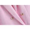 Evfer Spring Autumn Girl Double Breasted Za Pink Long Blazer Outwear Women Stylish Long Sleeve Slim Woolen Jackets Chic