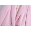 Evfer Spring Autumn Girl Double Breasted Za Pink Long Blazer Outwear Women Stylish Long Sleeve Slim Woolen Jackets Chic