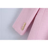 Evfer Spring Autumn Girl Double Breasted Za Pink Long Blazer Outwear Women Stylish Long Sleeve Slim Woolen Jackets Chic