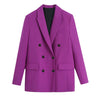 Evfer Womens Spring Autumn Double Breasted Long Purple Jackets Outwear Office Lady Casual Long Sleeve Loose Blazers
