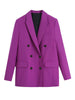 Evfer Womens Spring Autumn Double Breasted Long Purple Jackets Outwear Office Lady Casual Long Sleeve Loose Blazers