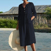 Explosion style loose dress summer regular sleeves single-breasted cotton and linen summer casual women's clothing 2022