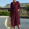 Explosion style loose dress summer regular sleeves single-breasted cotton and linen summer casual women's clothing 2022