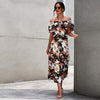 Explosions European American women  loose dress short sleeve shoulder print with black floral background strawberry dress
