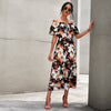 Explosions European American women  loose dress short sleeve shoulder print with black floral background strawberry dress