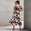 Explosions European American women  loose dress short sleeve shoulder print with black floral background strawberry dress