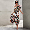 Explosions European American women  loose dress short sleeve shoulder print with black floral background strawberry dress