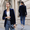 Exquisite ladies suit blue gold velvet small suit short jacket female long sleeve spring and autumn thin section 2023 new