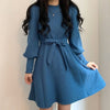Ezgaga Lace-up Sweater Dress Women Lantern Long Sleeve Solid Korean Autumn Winter Bottoming Female Knitted Dresses