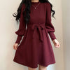 Ezgaga Lace-up Sweater Dress Women Lantern Long Sleeve Solid Korean Autumn Winter Bottoming Female Knitted Dresses