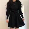 Ezgaga Lace-up Sweater Dress Women Lantern Long Sleeve Solid Korean Autumn Winter Bottoming Female Knitted Dresses