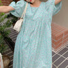 Ezgaga Women Dress 2022 Summer Korean Chic Floral Printed Square Collar Loose Vintage Gentle  Puff Sleeve Vestido