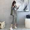 F GIRLS Autumn Blazer Skirt Suits Korean Two Piece Set Long Sleeve Suit Jacket + Split Skirt Elegant Office Lady 2 Piece Outfits