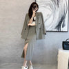 F GIRLS Autumn Blazer Skirt Suits Korean Two Piece Set Long Sleeve Suit Jacket + Split Skirt Elegant Office Lady 2 Piece Outfits