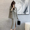 F GIRLS Autumn Blazer Skirt Suits Korean Two Piece Set Long Sleeve Suit Jacket + Split Skirt Elegant Office Lady 2 Piece Outfits