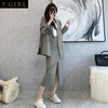 F GIRLS Autumn Blazer Skirt Suits Korean Two Piece Set Long Sleeve Suit Jacket + Split Skirt Elegant Office Lady 2 Piece Outfits