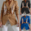 F2023 Female Suit Jacket Solid Color Tailored Collar Long Sleeve Greatcoat with Waistband for Women office lady Khaki/Black/Blue