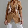 F2023 Female Suit Jacket Solid Color Tailored Collar Long Sleeve Greatcoat with Waistband for Women office lady Khaki/Black/Blue