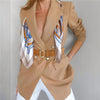 F2023 Female Suit Jacket Solid Color Tailored Collar Long Sleeve Greatcoat with Waistband for Women office lady Khaki/Black/Blue