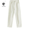 FANSILANEN Cotton Tassel Fringe White Straight Jeans Women High Waist Ripped Jeans Female Spring Oversize Casaul Denim Pants