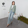 FANSILANEN Green Tweed Plaid Short Blazer Women Elegant Office Oversized Blazer Jacket Female Casual Streetwear Spring Coat 2022
