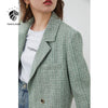 FANSILANEN Green Tweed Plaid Short Blazer Women Elegant Office Oversized Blazer Jacket Female Casual Streetwear Spring Coat 2022