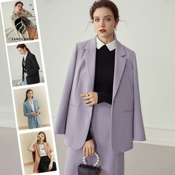 FANSILANEN Multicolour Autumn Winter Casual Blazer Women Office Lady Black Jacket Blazer Oversize Female Purple Blazer Coat 2022