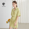 FANSILANEN Office Lady Classic Free Easy Casual Green Suit Collar Shirt 2023 Summer Skirt Polyester Suit For Women Clothes