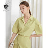 FANSILANEN Office Lady Classic Free Easy Casual Green Suit Collar Shirt 2023 Summer Skirt Polyester Suit For Women Clothes