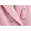 FELIN Za Chic Pink Office Lady Blazer Women Plaid V Neck Double Buttons Pockets Loose Long Jackets Women 2022 Chic Tops
