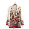 Stylish Ethnic Floral Pattern Turn-down Collar Blazers With Belt Long Sleeve Outwear Fashion Women Sashes Tops Suit Coat