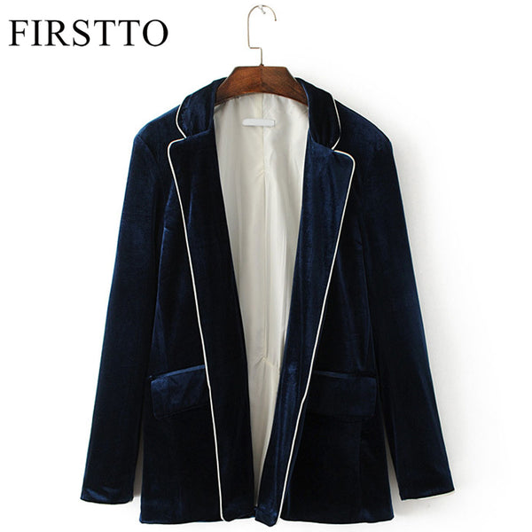 Stylish Velvet Blazers Jacket Long Sleeve Open Stitch Cardigan Velour Suits Coat Trendy Women Pocket Outwear Top 2 Color