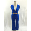 FK1492 Women Summer Fashion Jumpsuits Sleeveless V-neck Waist Belt Solid color Rompers Full Length Pants Barboteuse Coveralls