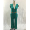 FK1492 Women Summer Fashion Jumpsuits Sleeveless V-neck Waist Belt Solid color Rompers Full Length Pants Barboteuse Coveralls