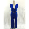 FK1492 Women Summer Fashion Jumpsuits Sleeveless V-neck Waist Belt Solid color Rompers Full Length Pants Barboteuse Coveralls