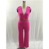 FK1492 Women Summer Fashion Jumpsuits Sleeveless V-neck Waist Belt Solid color Rompers Full Length Pants Barboteuse Coveralls