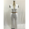 FK1492 Women Summer Fashion Jumpsuits Sleeveless V-neck Waist Belt Solid color Rompers Full Length Pants Barboteuse Coveralls