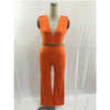 FK1492 Women Summer Fashion Jumpsuits Sleeveless V-neck Waist Belt Solid color Rompers Full Length Pants Barboteuse Coveralls