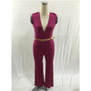 FK1492 Women Summer Fashion Jumpsuits Sleeveless V-neck Waist Belt Solid color Rompers Full Length Pants Barboteuse Coveralls