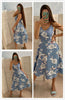 FMFSSOM Boho V Neck 2023 Floral Print Slim Sexy Spaghetti Strap Midi Long Summer Casual Party Women A-Line Beach Holiday Dress