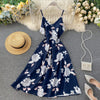 FMFSSOM Boho V Neck 2023 Floral Print Slim Sexy Spaghetti Strap Midi Long Summer Casual Party Women A-Line Beach Holiday Dress